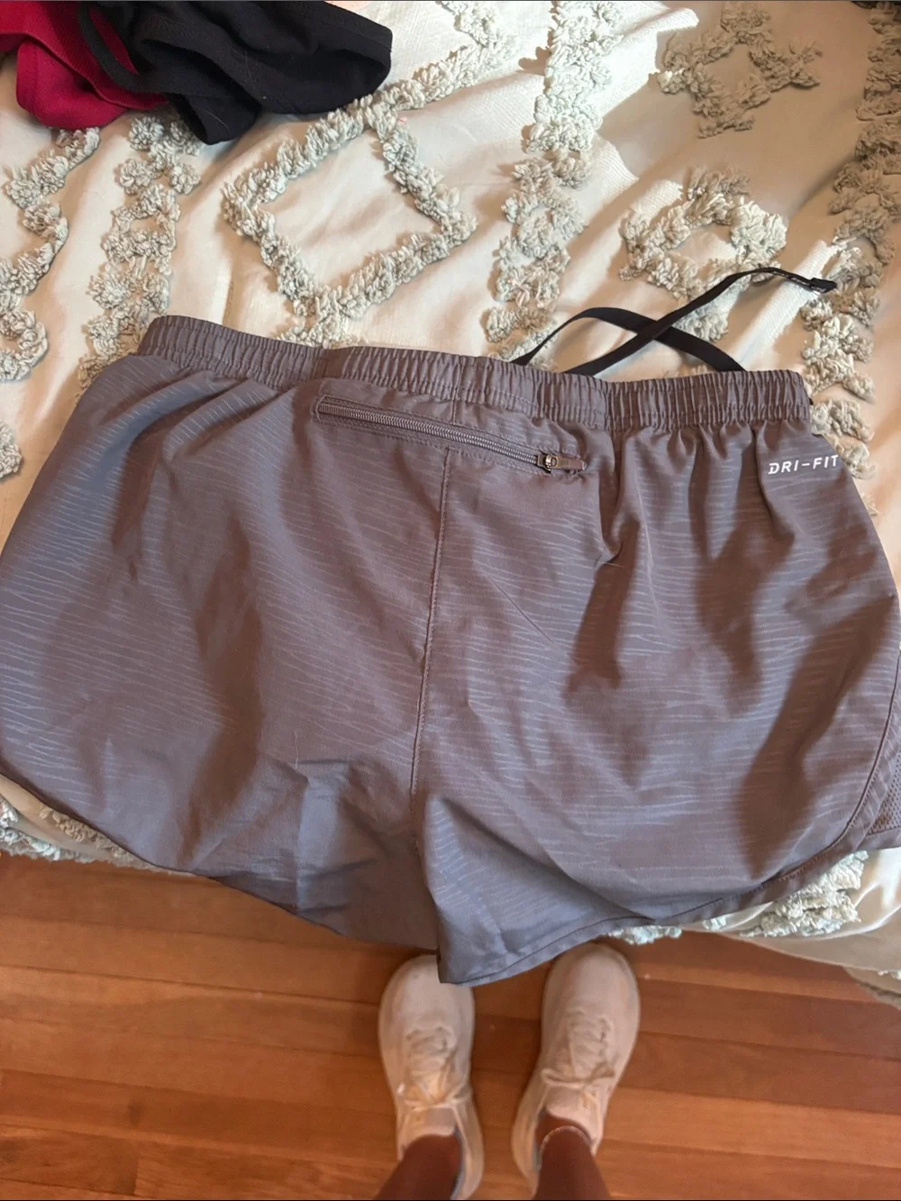 Nike Gray Athletic Shorts with Light Pink Swoosh